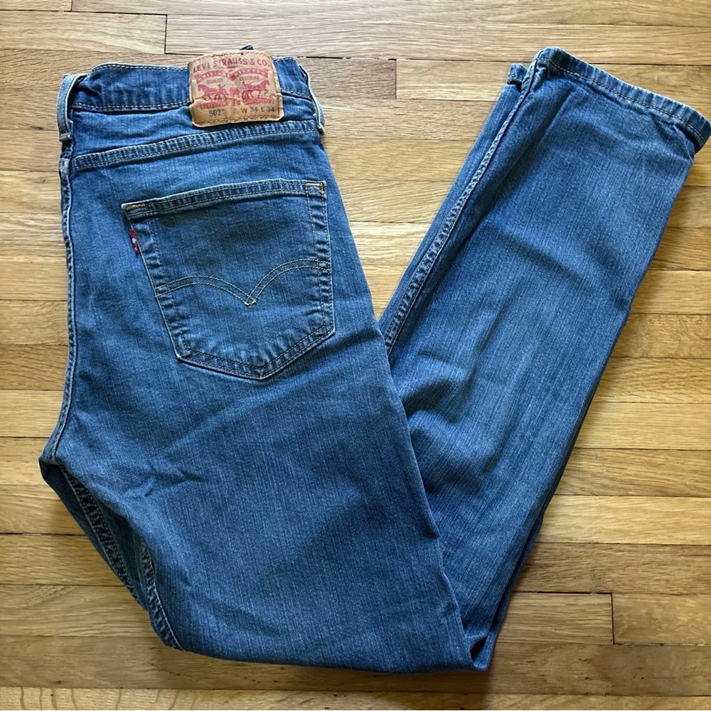 Levis 502 Jeans Mens 34x34 Blue Denim Tapered Regular Fit Stretch Casual Pants